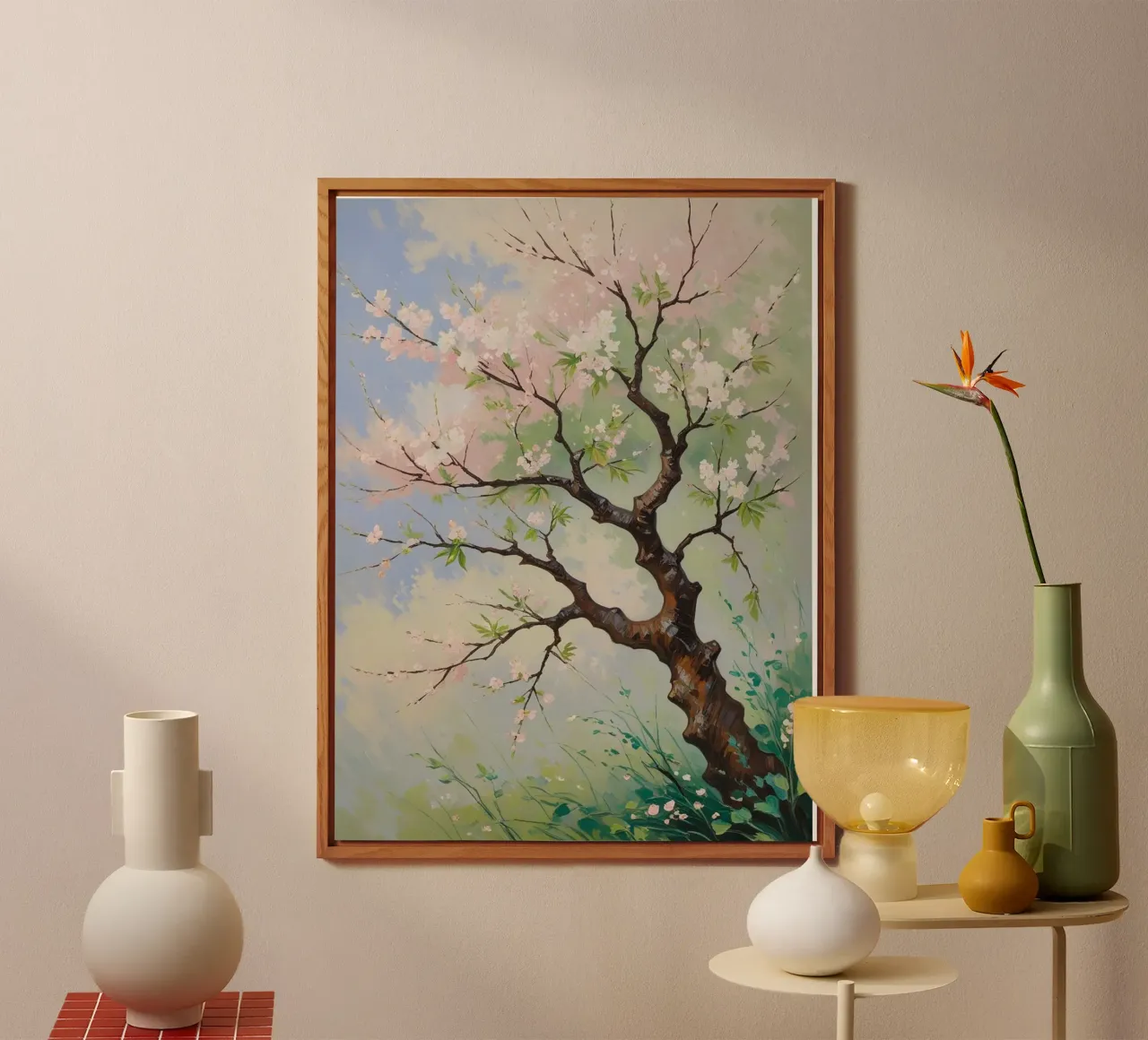 Serenità in fiore: Un vibrante dipinto a olio di un albero di ciliegio alluminio dibond da Artistic-shop