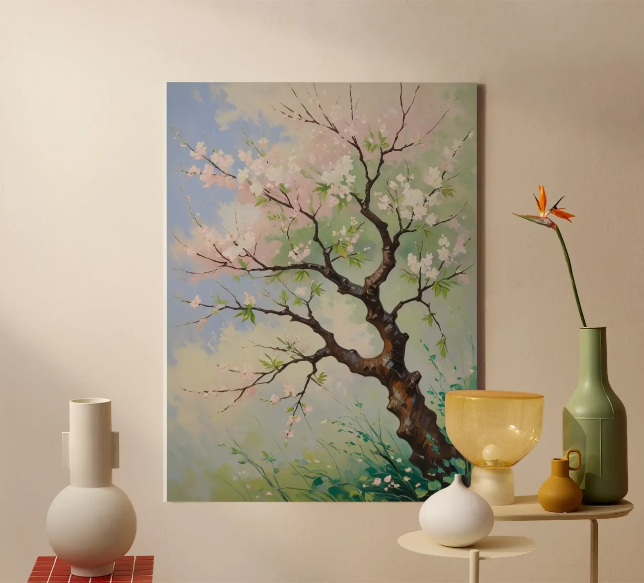 Serenità in fiore: Un vibrante dipinto a olio di un albero di ciliegio tela con Cornice a cassetta da Artistic-shop