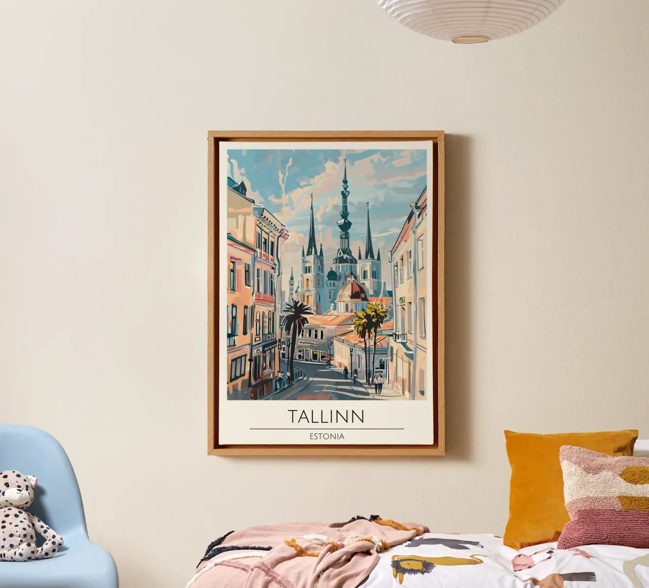Tallinn Oude Stad Pop Art Reisposter Estland canvas met Baklijst van homdeco
