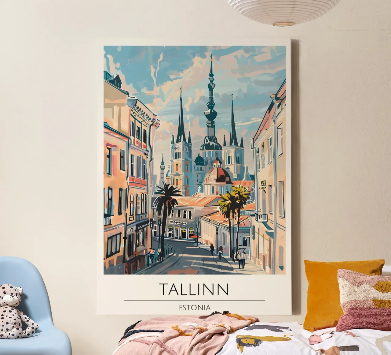 Tallinn Oude Stad Pop Art Reisposter Estland canvas met Baklijst van homdeco
