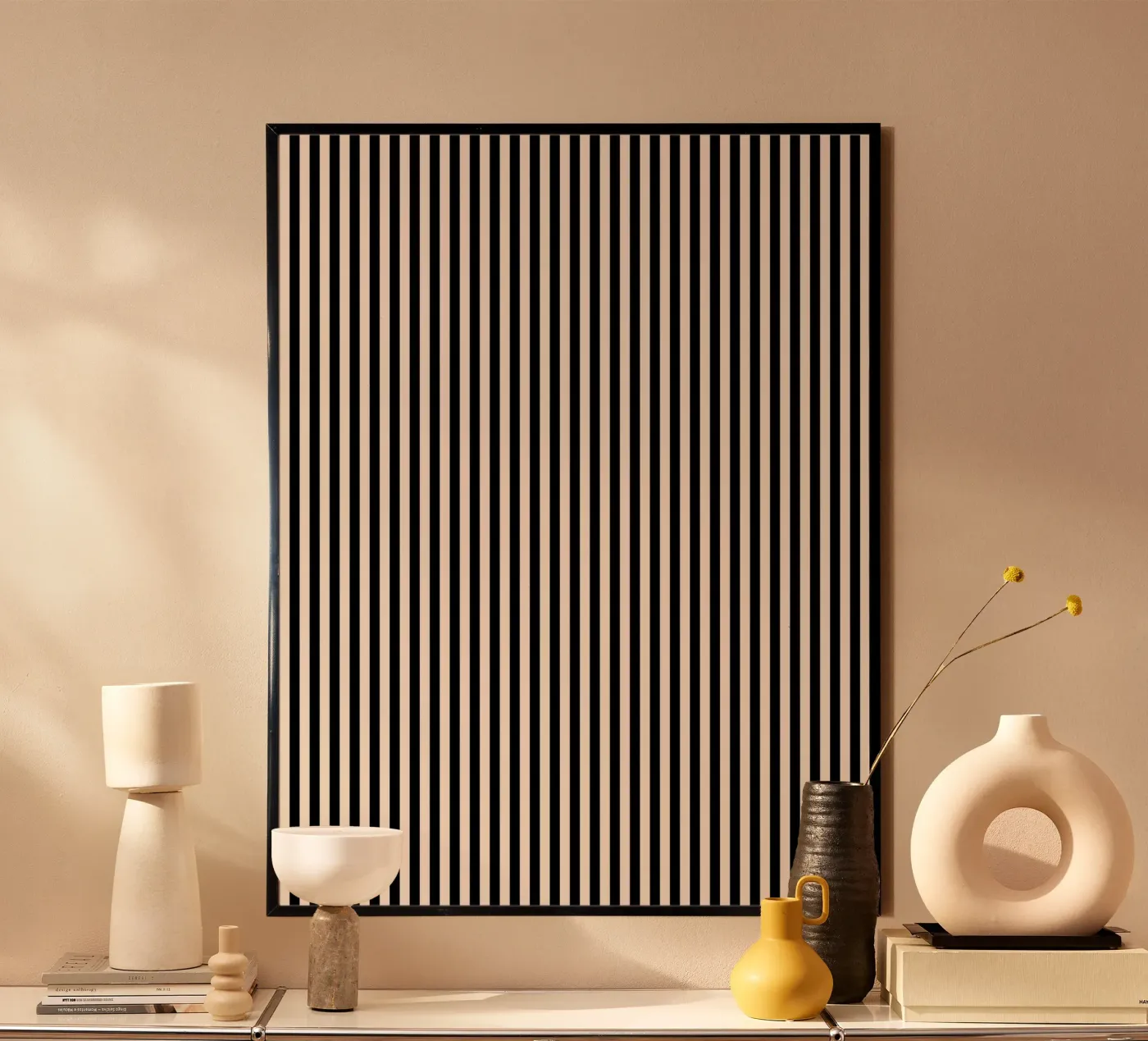 Minimal Basic Bold Stripes 2 | Zwart en Ivoor poster van Beauty in Simplicity