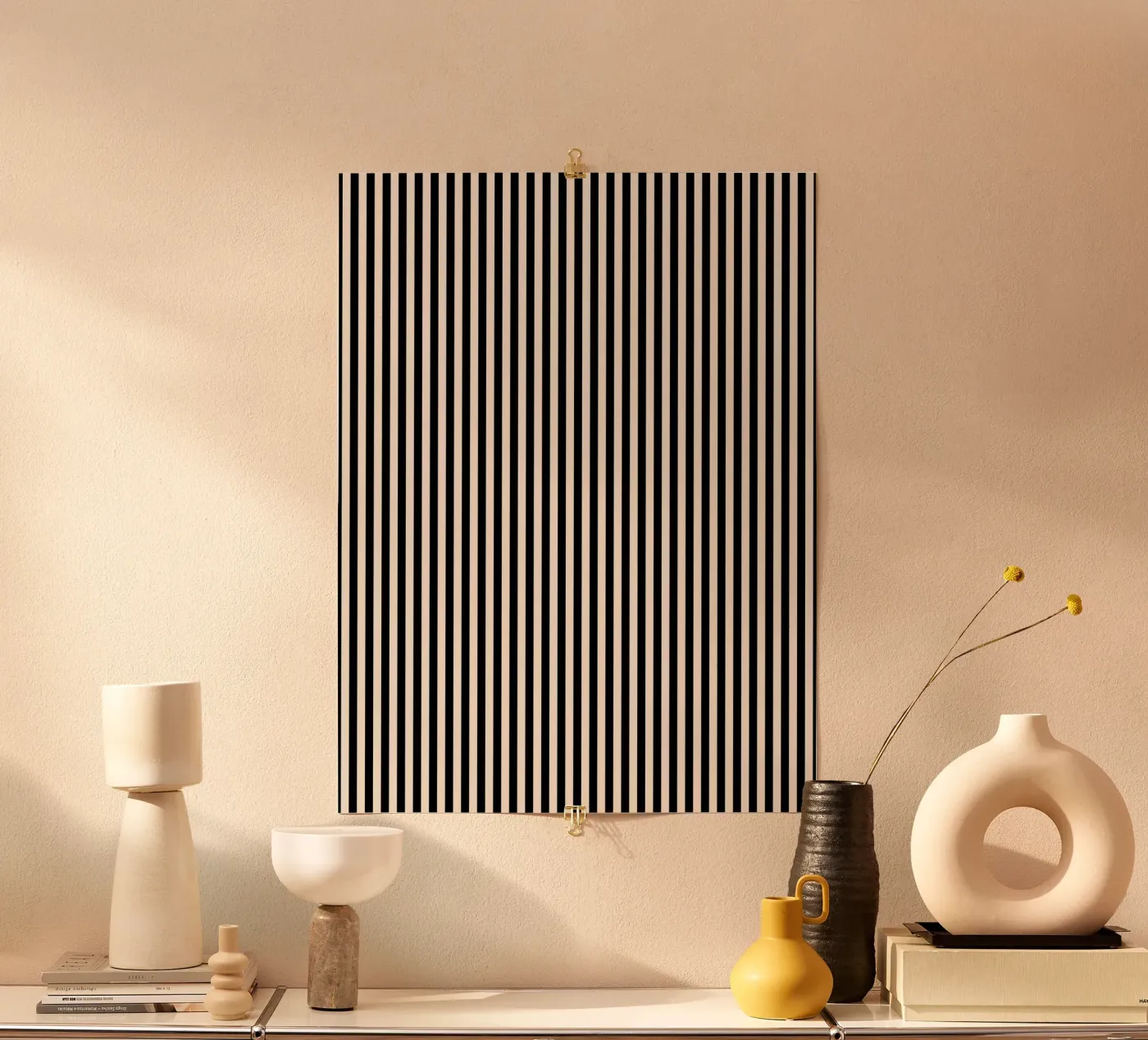 Minimal Basic Bold Stripes 2 | Zwart en Ivoor poster van Beauty in Simplicity