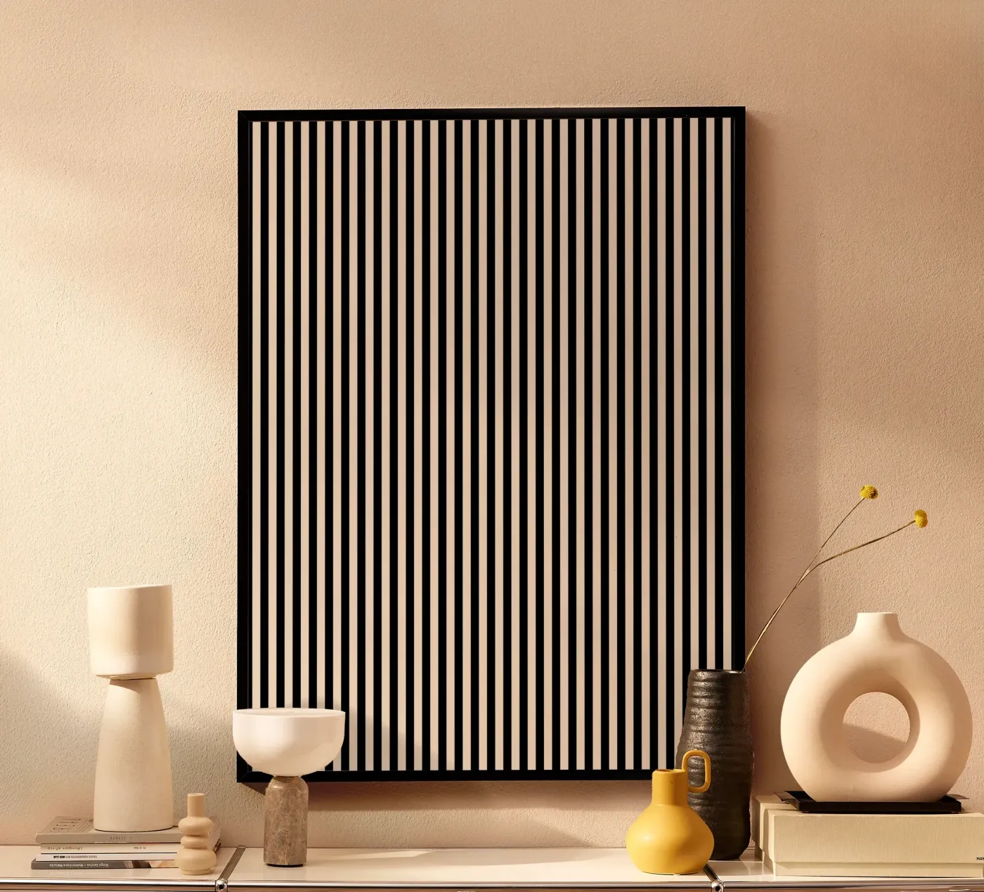 Minimal Basic Bold Stripes 2 | Zwart en Ivoor poster van Beauty in Simplicity