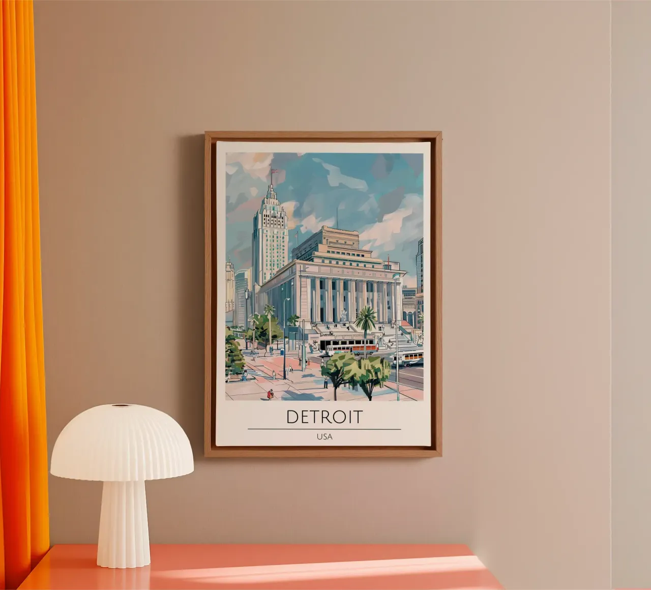 Detroit Guardian Gebouw Pop Art Stadsgezicht canvas met Baklijst van homdeco