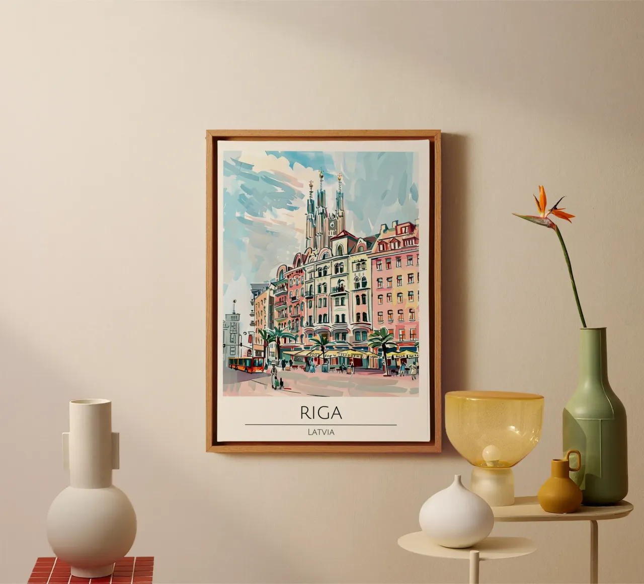 Riga Oude Stad Pop Art Reisposter Letland canvas met Baklijst van homdeco