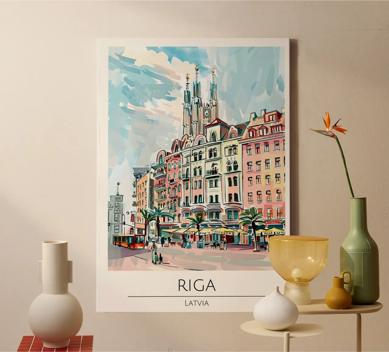 Riga Oude Stad Pop Art Reisposter Letland canvas met Baklijst van homdeco