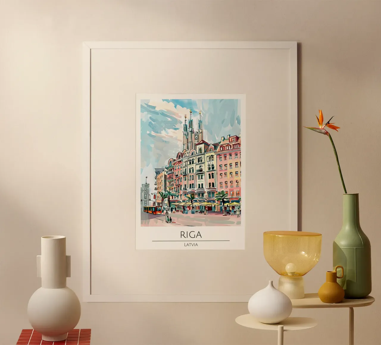 Poster di viaggio Pop Art della città vecchia di Riga, Lettonia poster con telaio in alluminio da homdeco
