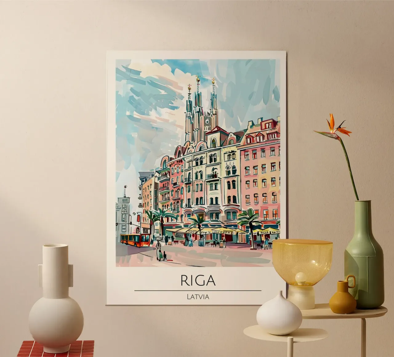 Poster di viaggio Pop Art della città vecchia di Riga, Lettonia poster con telaio in alluminio da homdeco