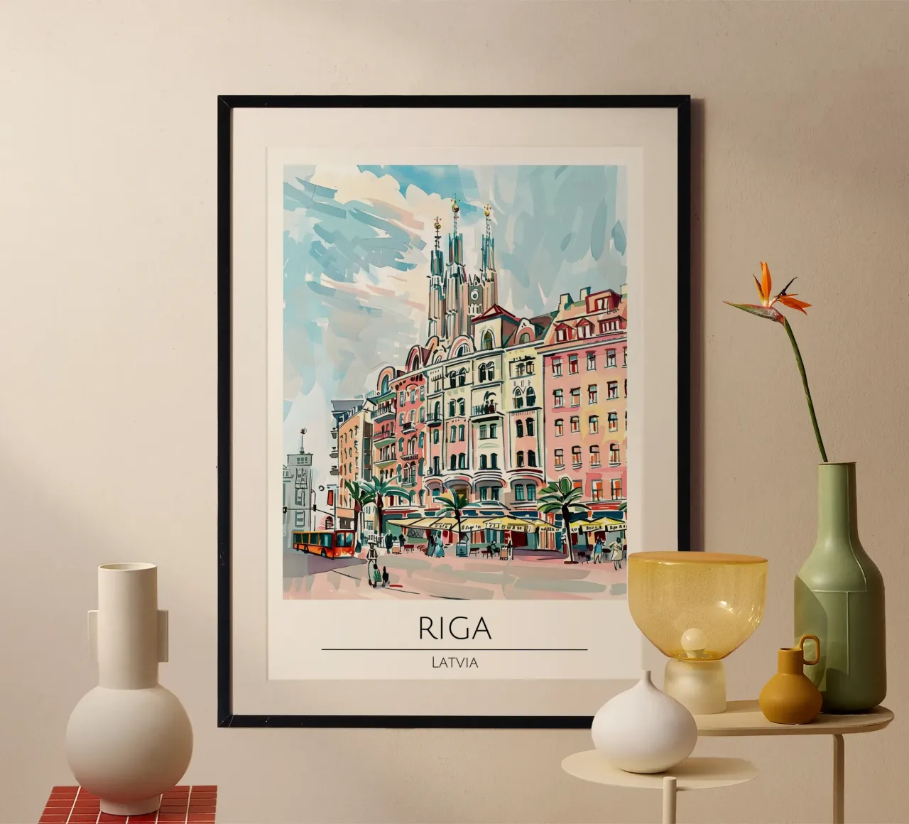 Poster di viaggio Pop Art della città vecchia di Riga, Lettonia poster con telaio in alluminio da homdeco