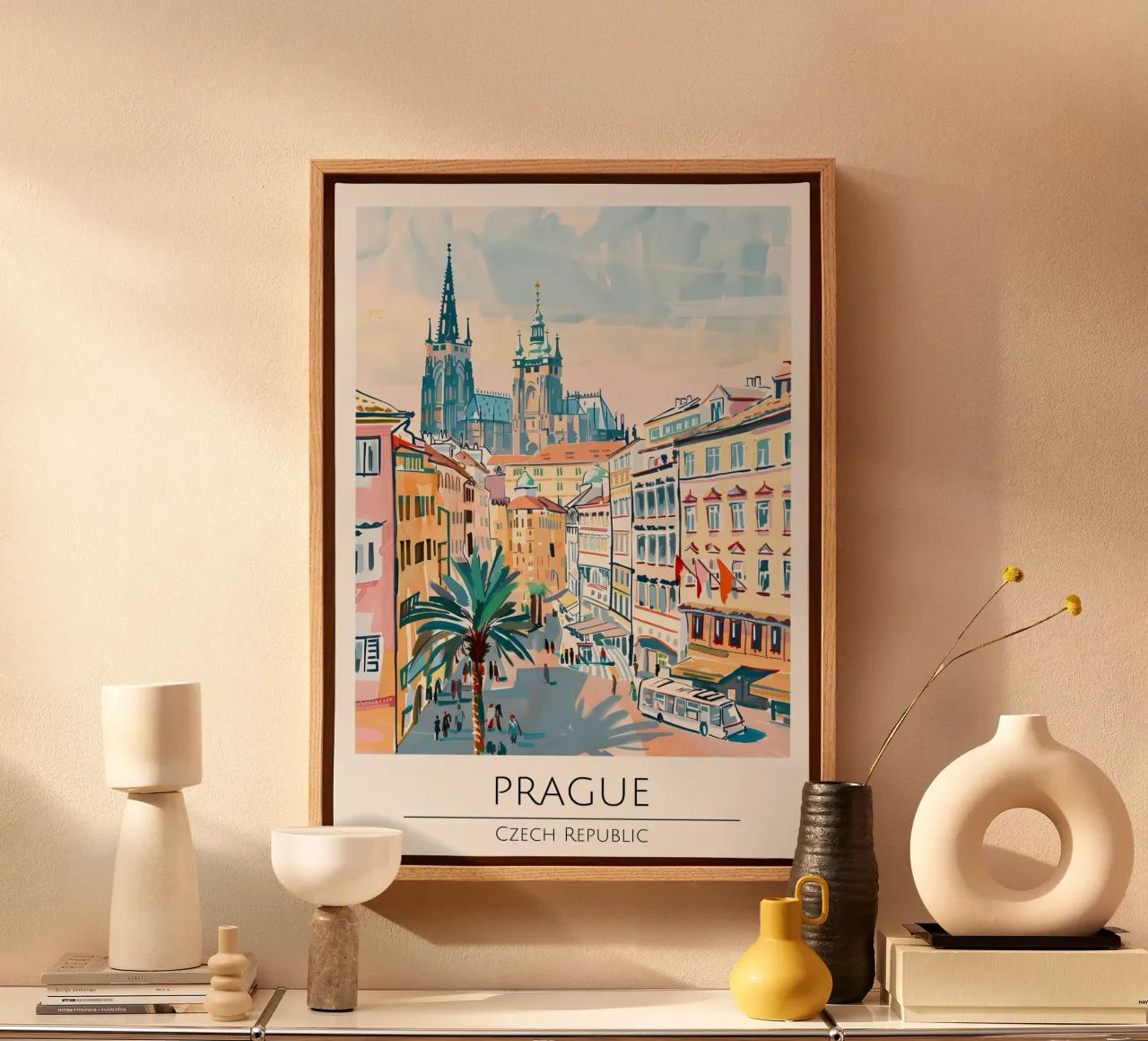 Kasteel van Praag Pop Art Reisposter Tsjechië canvas met Baklijst van homdeco