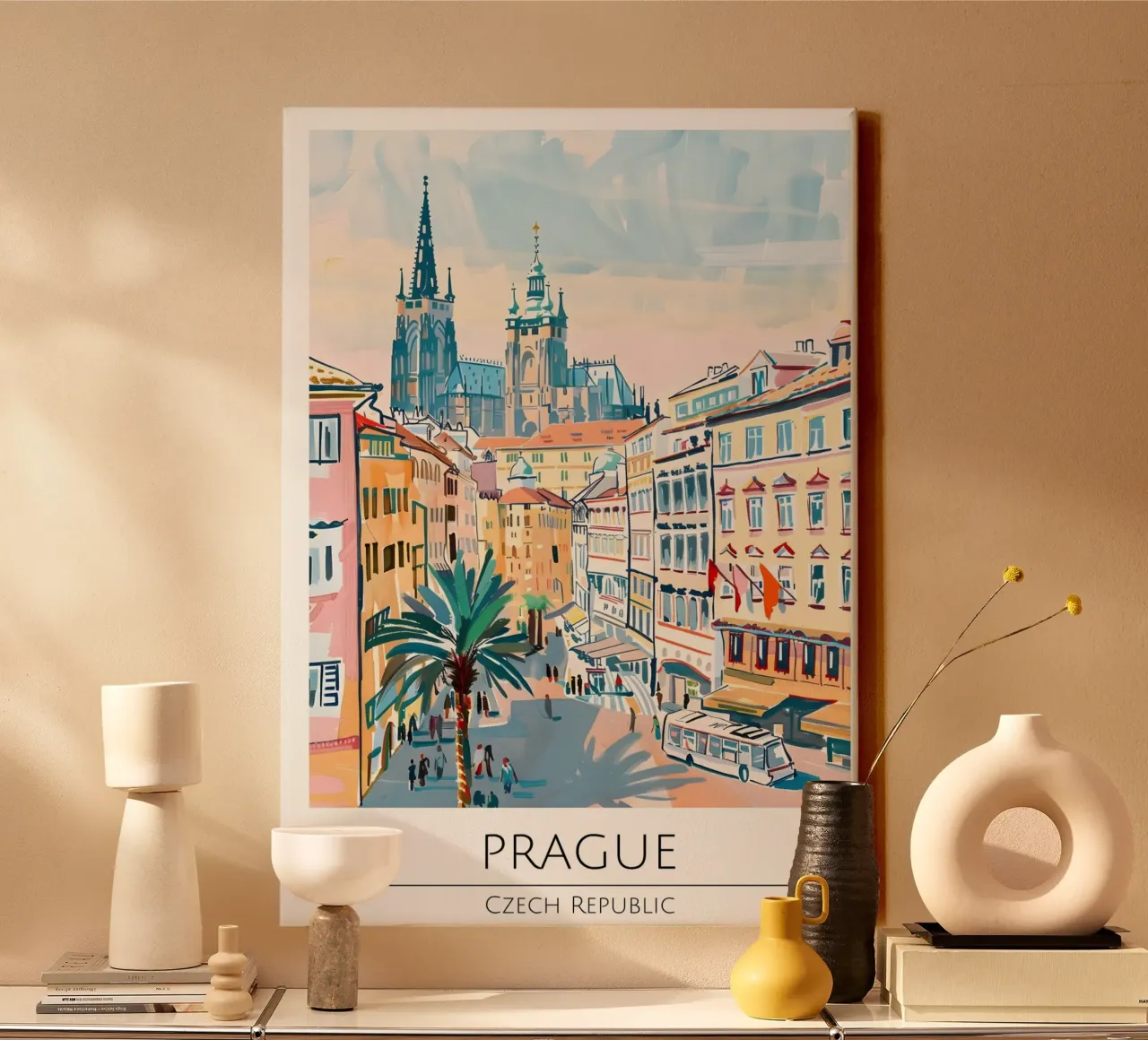 Kasteel van Praag Pop Art Reisposter Tsjechië canvas met Baklijst van homdeco