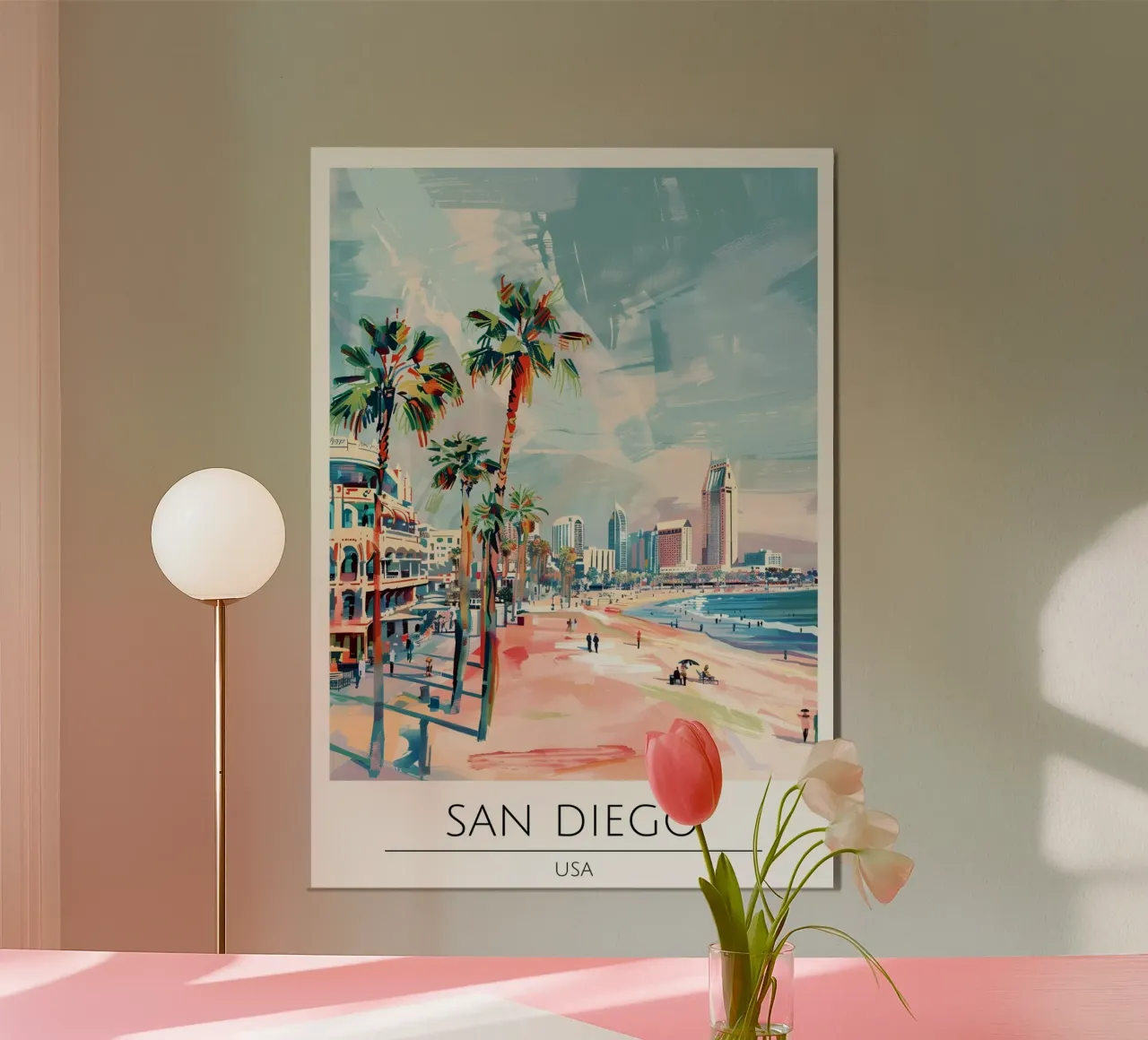 San Diego Strand Pop Art Kustlandschap poster van homdeco