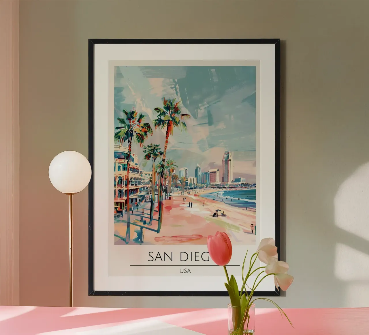 San Diego Strand Pop Art Kustlandschap poster van homdeco