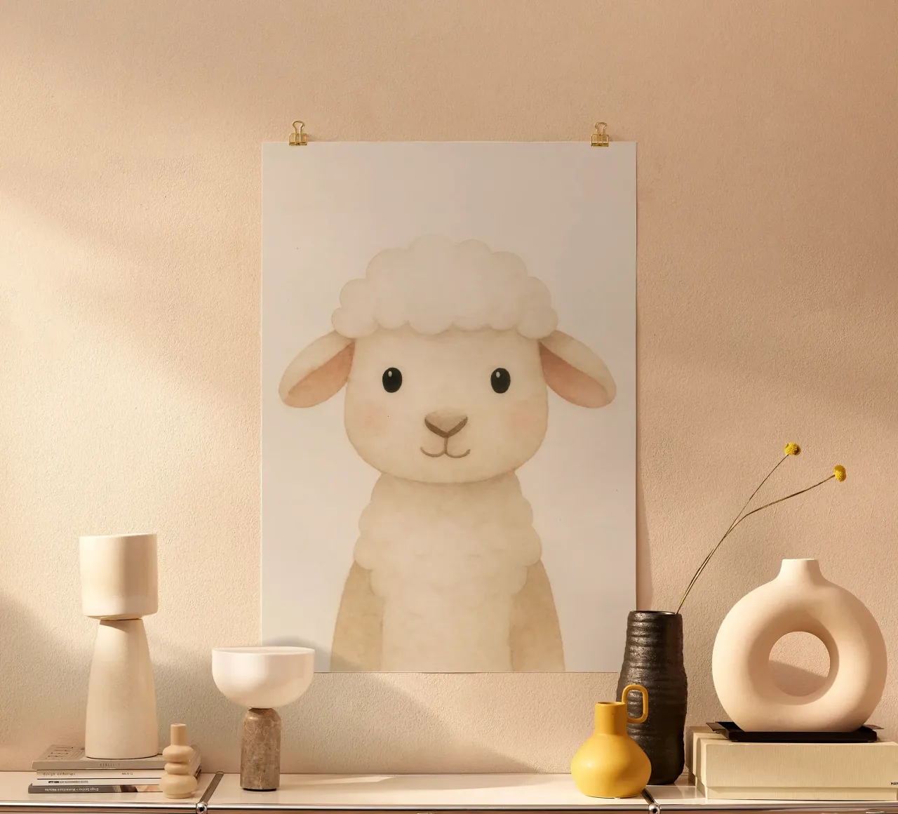 Watercolor Cute Sheep – Nursery Animal poster con telaio in alluminio da Attaboy Dsgn