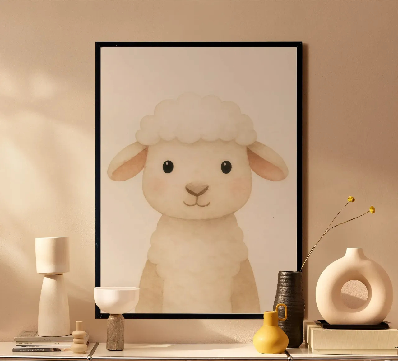 Watercolor Cute Sheep – Nursery Animal poster con telaio in alluminio da Attaboy Dsgn