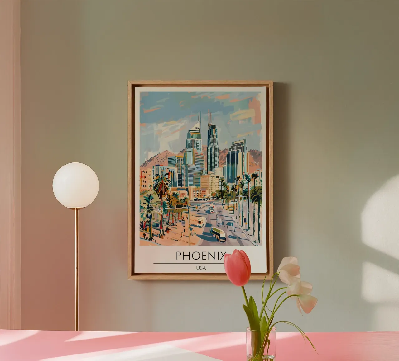 Phoenix Stadsgezicht Pop Art Reisposter USA canvas met Baklijst van homdeco