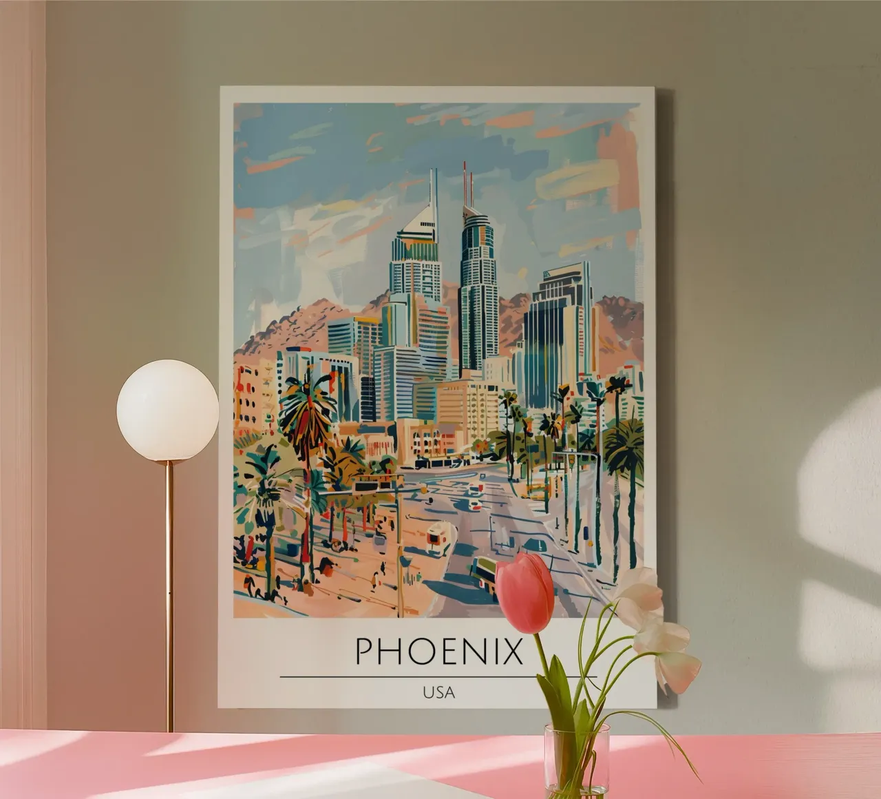 Phoenix Stadsgezicht Pop Art Reisposter USA canvas met Baklijst van homdeco