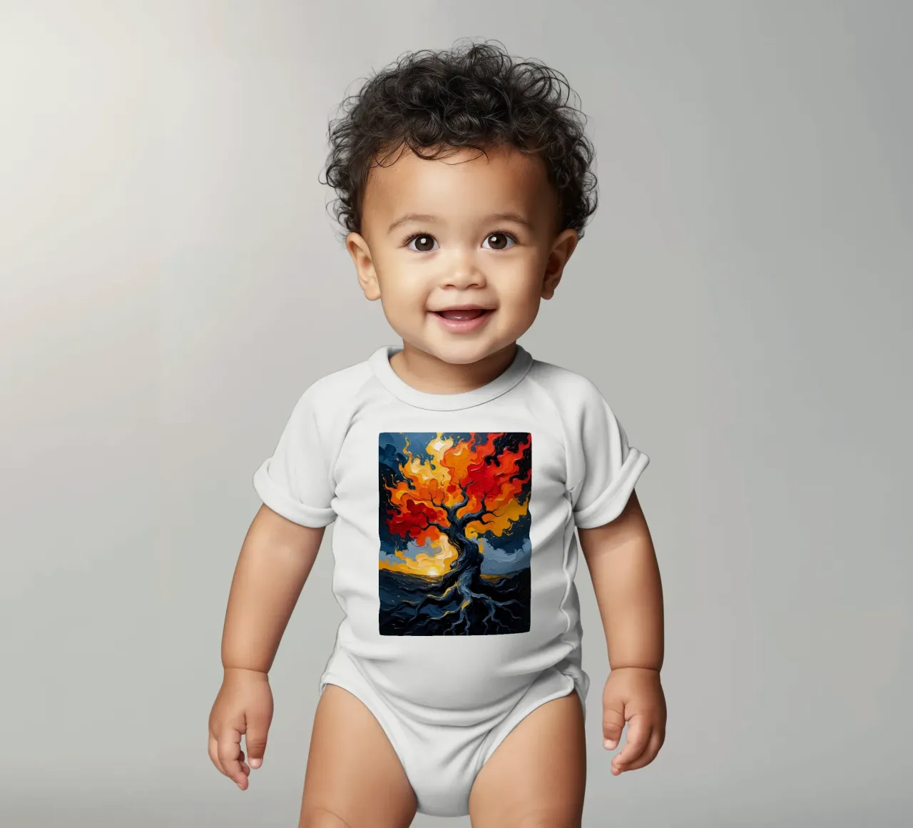 Ein flammendes Inferno: Ein texturiertes Ölgemälde eines lodernden T Kurzarm Babybody von Artistic-shop