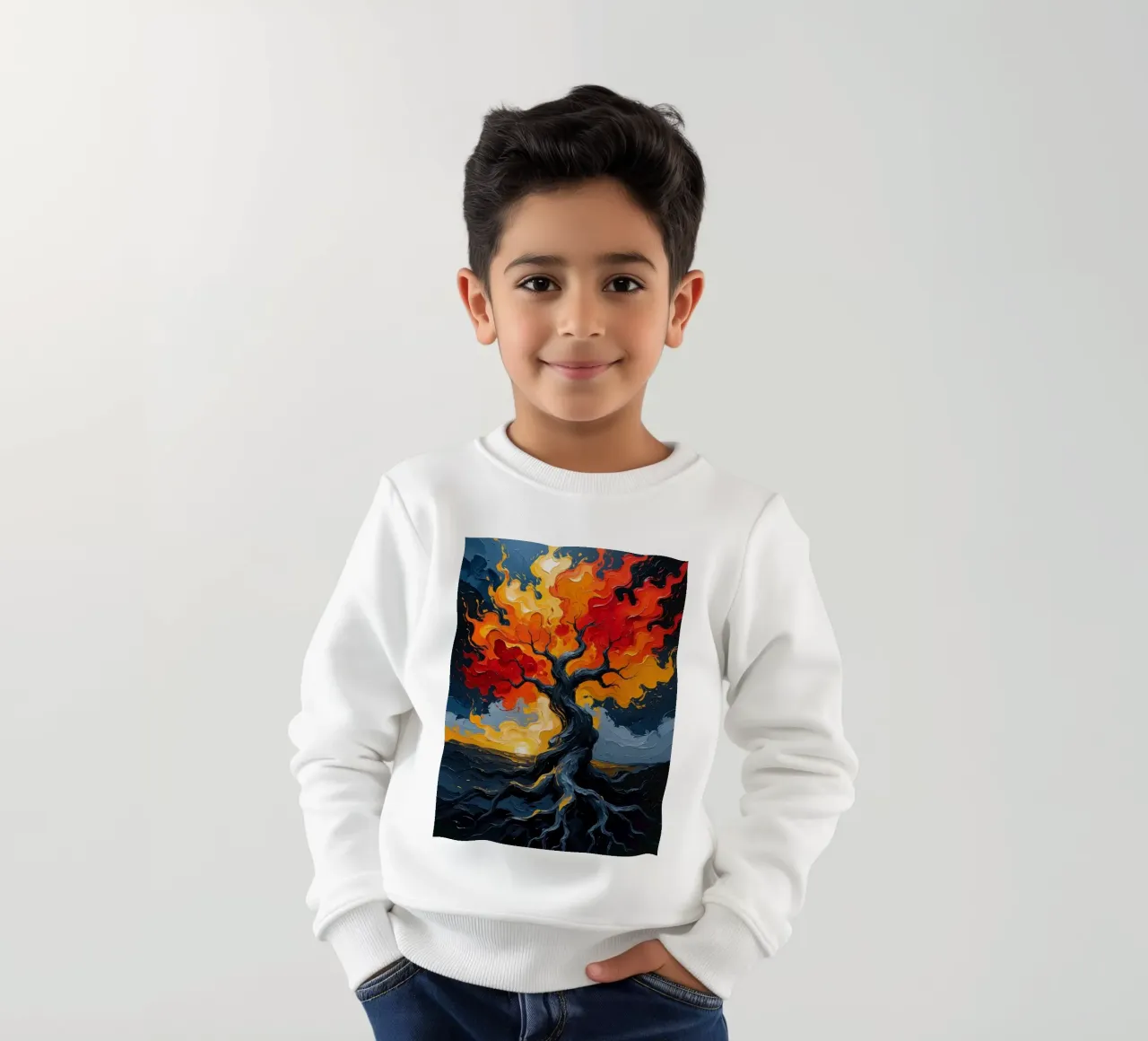 Ein flammendes Inferno: Ein texturiertes Ölgemälde eines lodernden T Kinder Sweatshirt von Artistic-shop