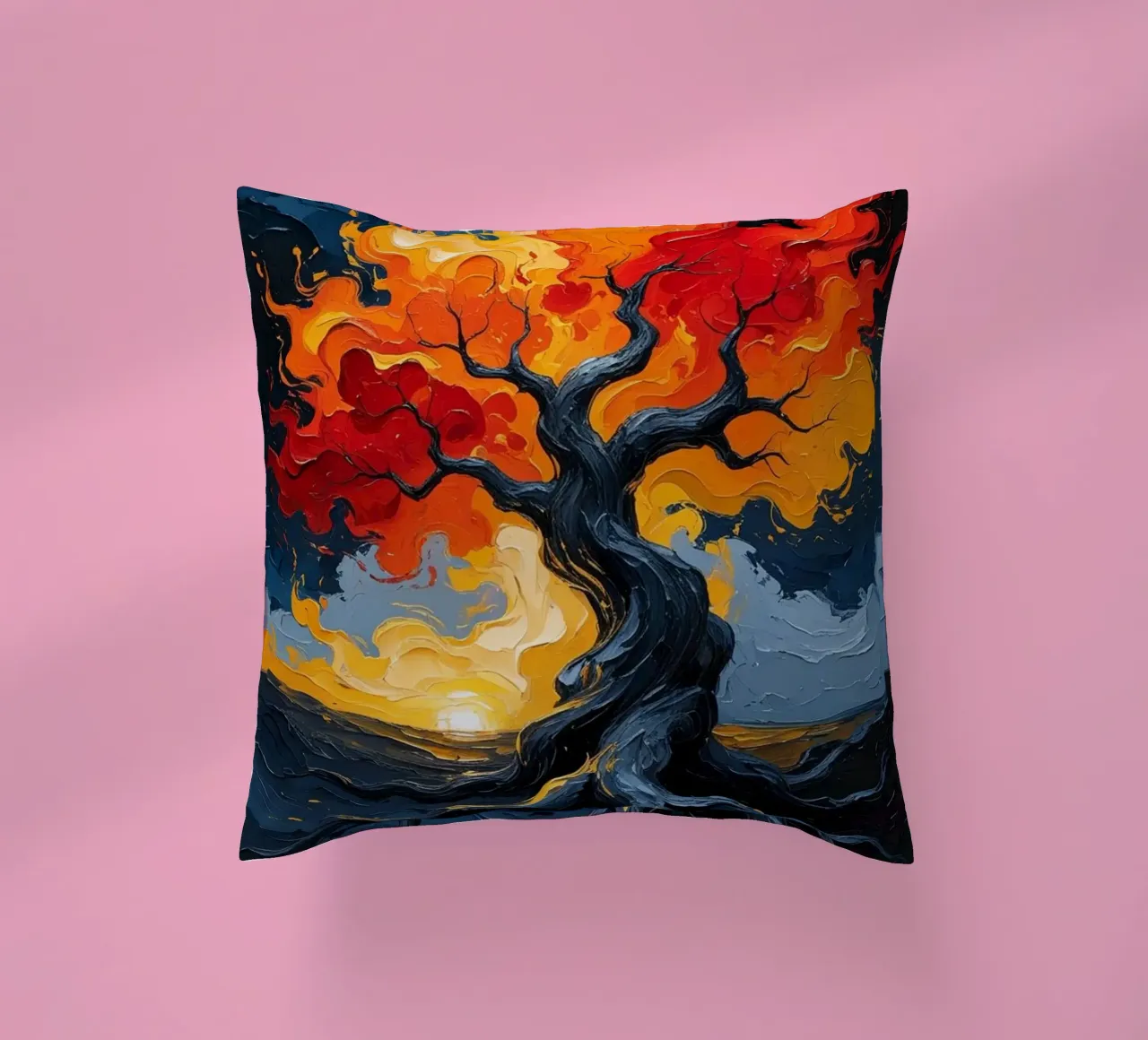 Un inferno fiammeggiante: Un dipinto a olio con texture di un T cuscino da Artistic-shop