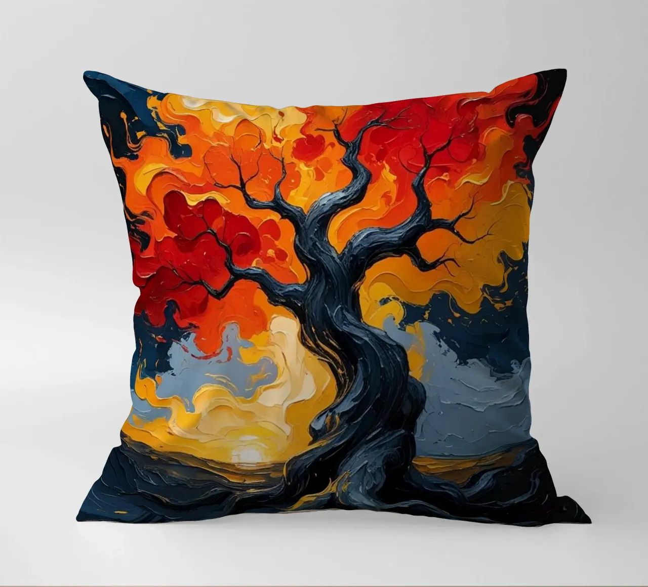 Un inferno fiammeggiante: Un dipinto a olio con texture di un T cuscino da Artistic-shop