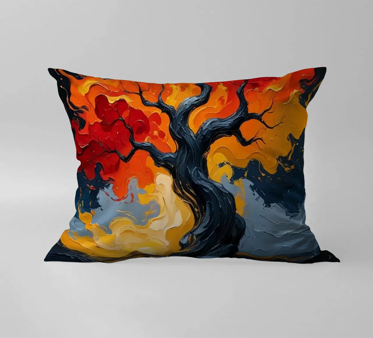 Un inferno fiammeggiante: Un dipinto a olio con texture di un T cuscino da Artistic-shop