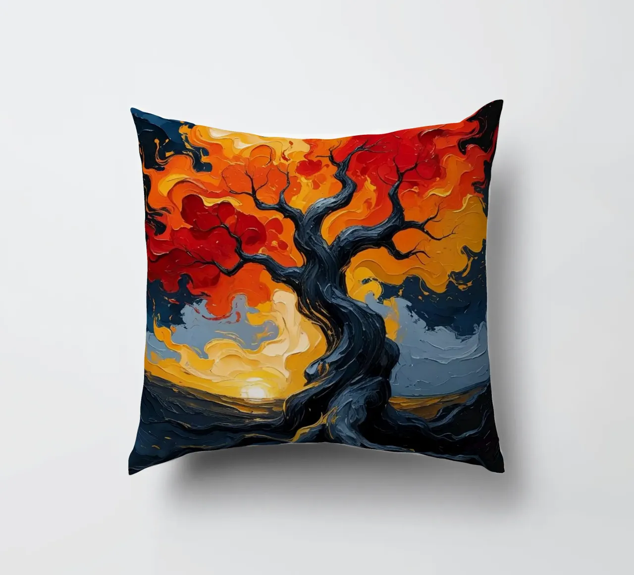 Un inferno fiammeggiante: Un dipinto a olio con texture di un T cuscino da Artistic-shop