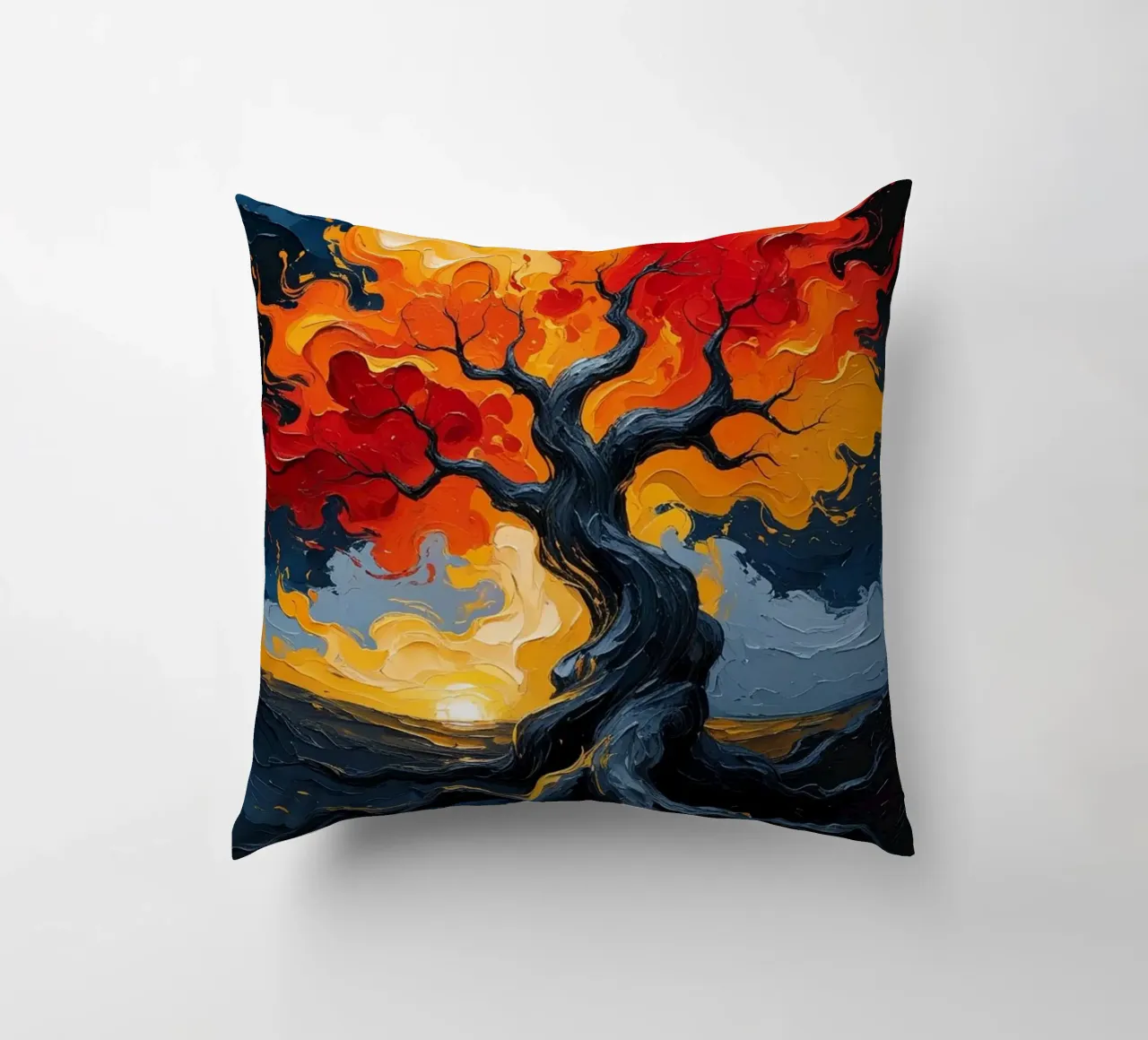 Un inferno fiammeggiante: Un dipinto a olio con texture di un T cuscino da Artistic-shop