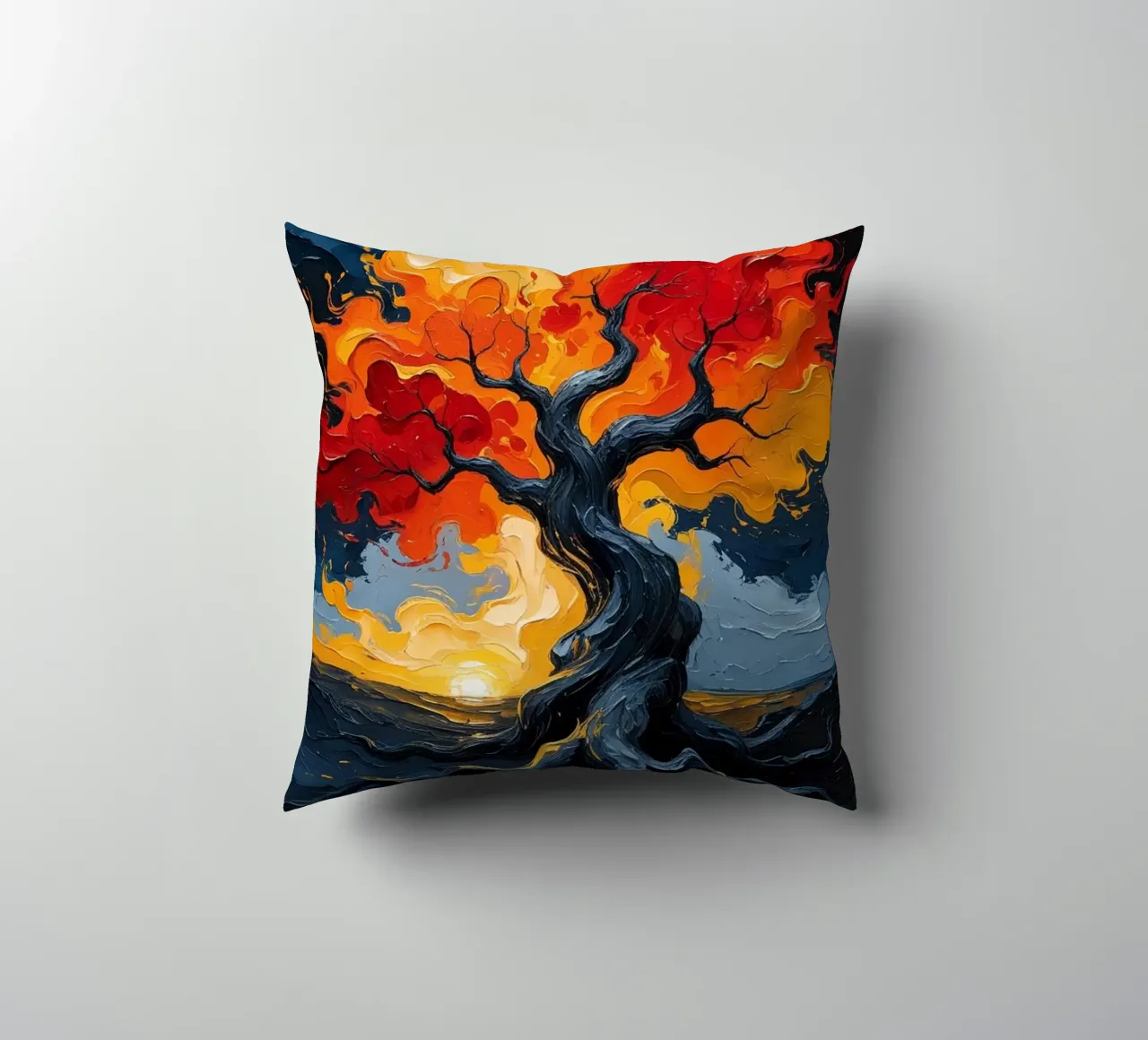 Un inferno fiammeggiante: Un dipinto a olio con texture di un T cuscino da Artistic-shop