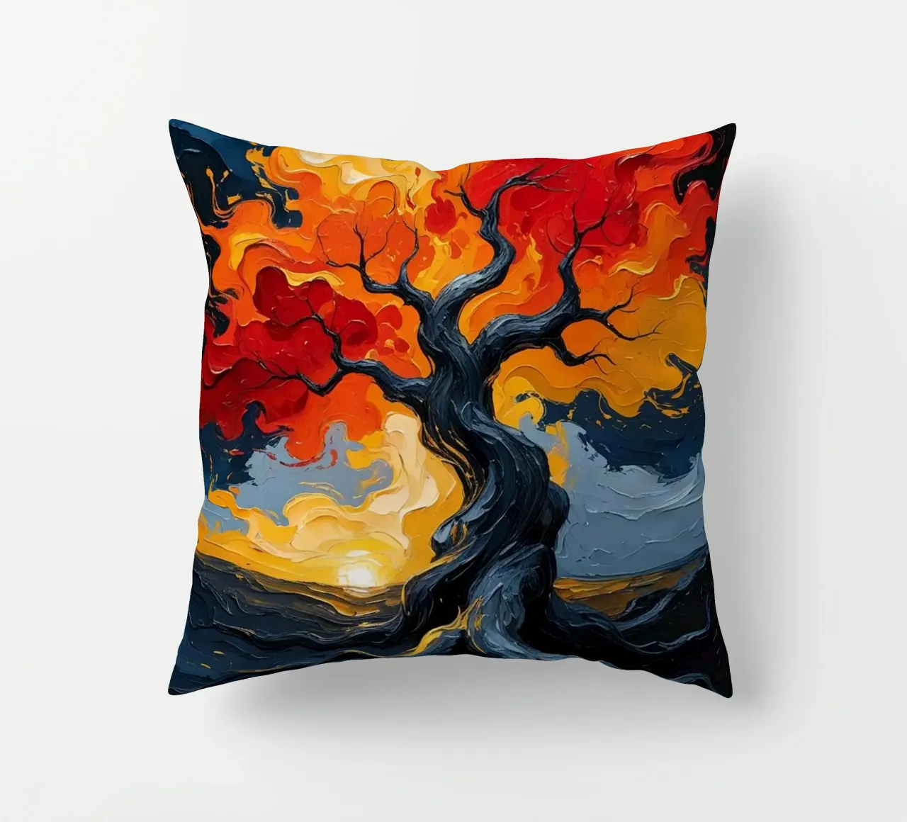 Un inferno fiammeggiante: Un dipinto a olio con texture di un T cuscino da Artistic-shop