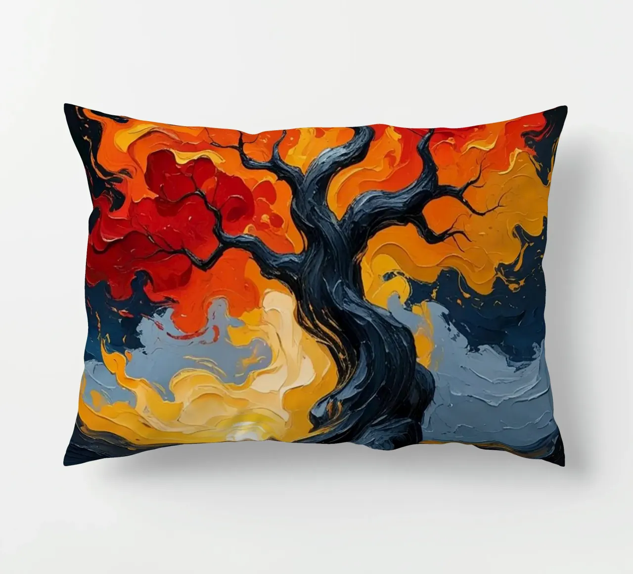 Un inferno fiammeggiante: Un dipinto a olio con texture di un T cuscino da Artistic-shop