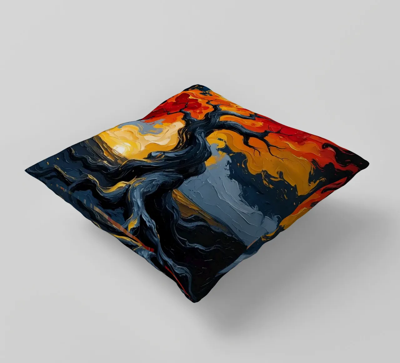 Un inferno fiammeggiante: Un dipinto a olio con texture di un T cuscino da Artistic-shop