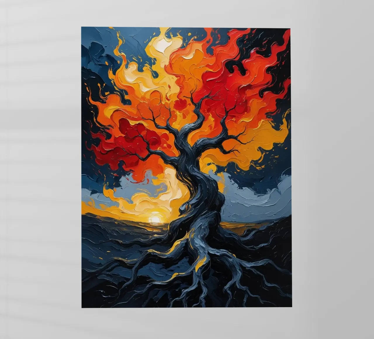 Un inferno fiammeggiante: Un dipinto a olio con texture di un T pellicola backlit da Artistic-shop