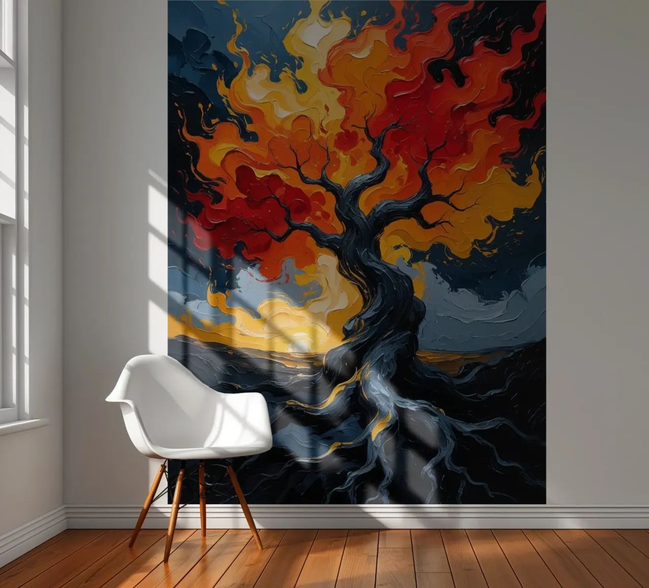 Ein flammendes Inferno: Ein texturiertes Ölgemälde eines lodernden T Fototapete von Artistic-shop