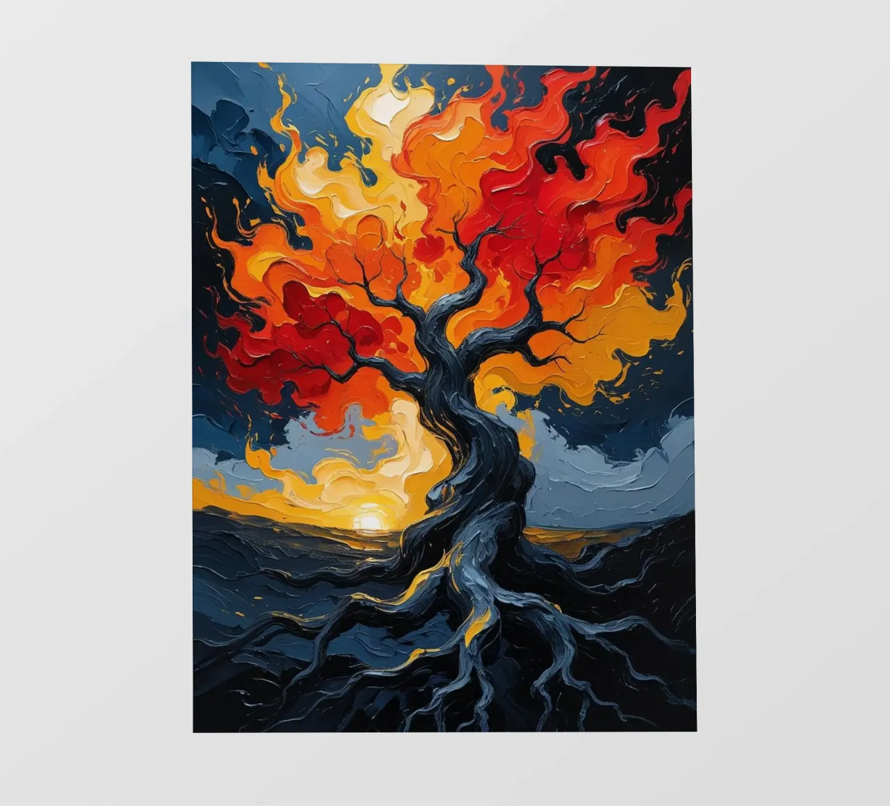 Ein flammendes Inferno: Ein texturiertes Ölgemälde eines lodernden T Fototapete von Artistic-shop