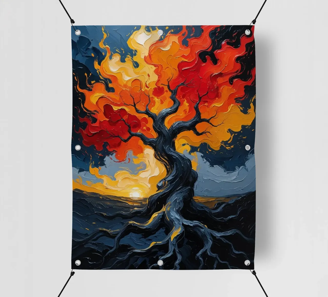 Un inferno fiammeggiante: Un dipinto a olio con texture di un T telo in pvc da Artistic-shop