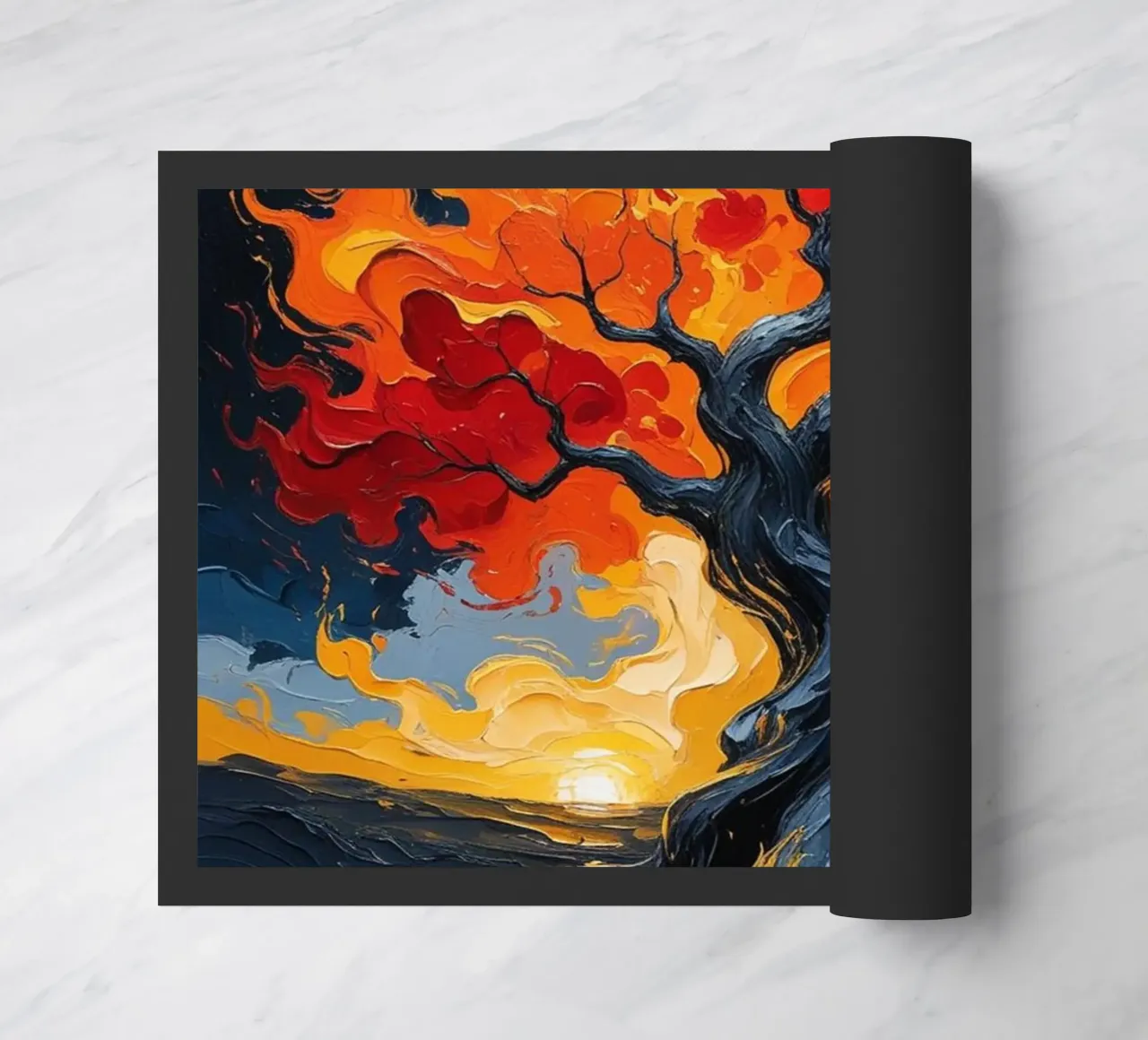 Ein flammendes Inferno: Ein texturiertes Ölgemälde eines lodernden T Fußmatte von Artistic-shop