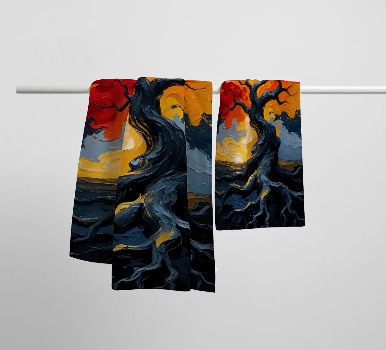 Ein flammendes Inferno: Ein texturiertes Ölgemälde eines lodernden T Handtuch von Artistic-shop