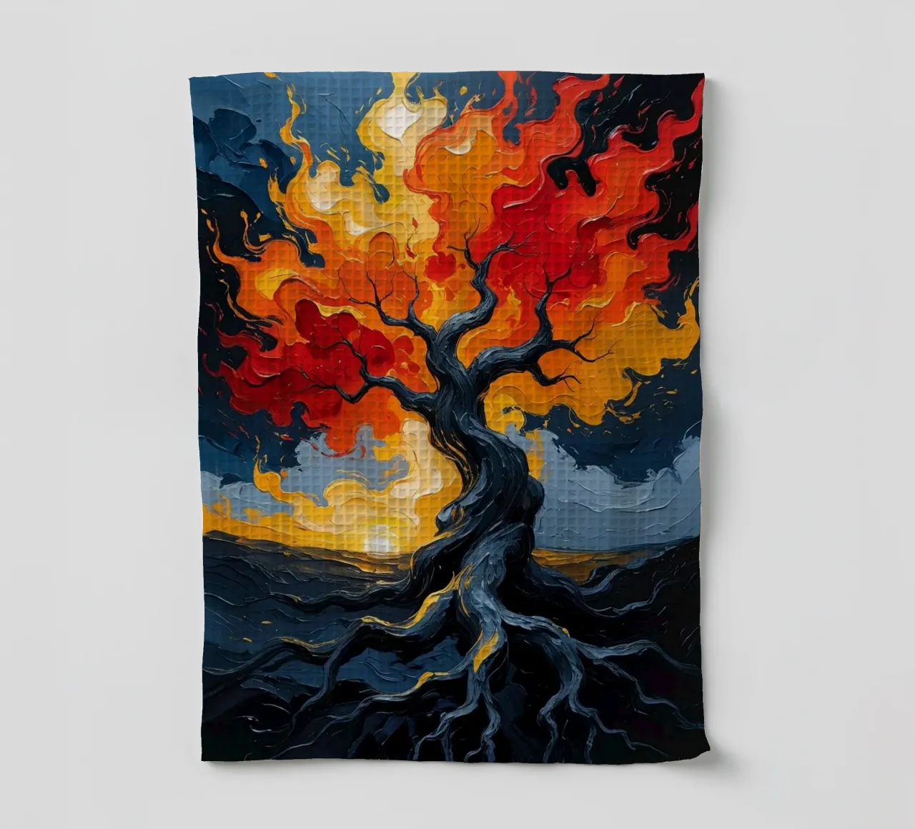 Un enfer flamboyant : Une peinture à l'huile texturée d'un T en feu torchon de Artistic-shop