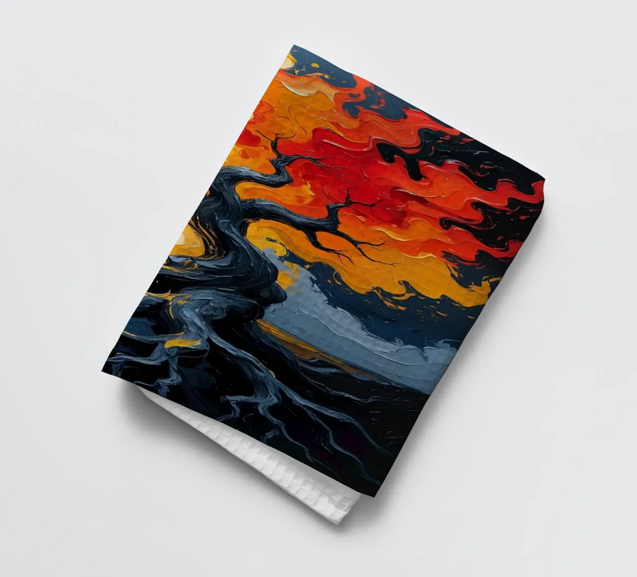 Un enfer flamboyant : Une peinture à l'huile texturée d'un T en feu torchon de Artistic-shop