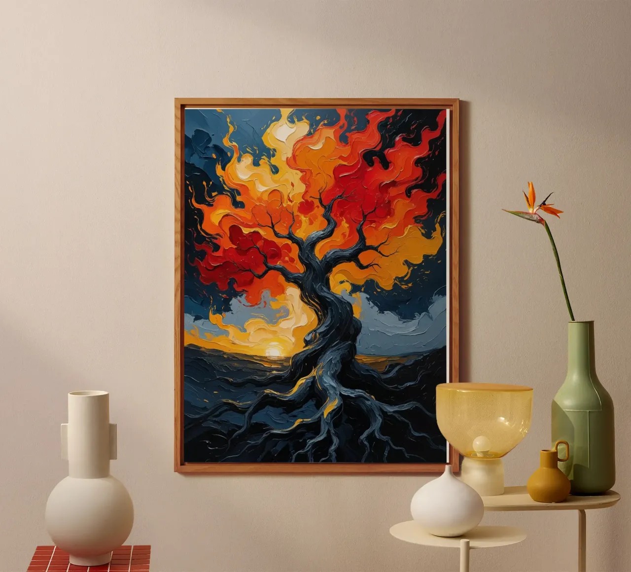 Un inferno fiammeggiante: Un dipinto a olio con texture di un T alluminio dibond da Artistic-shop