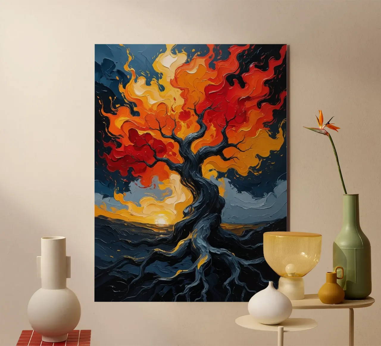 Un inferno fiammeggiante: Un dipinto a olio con texture di un T alluminio dibond da Artistic-shop