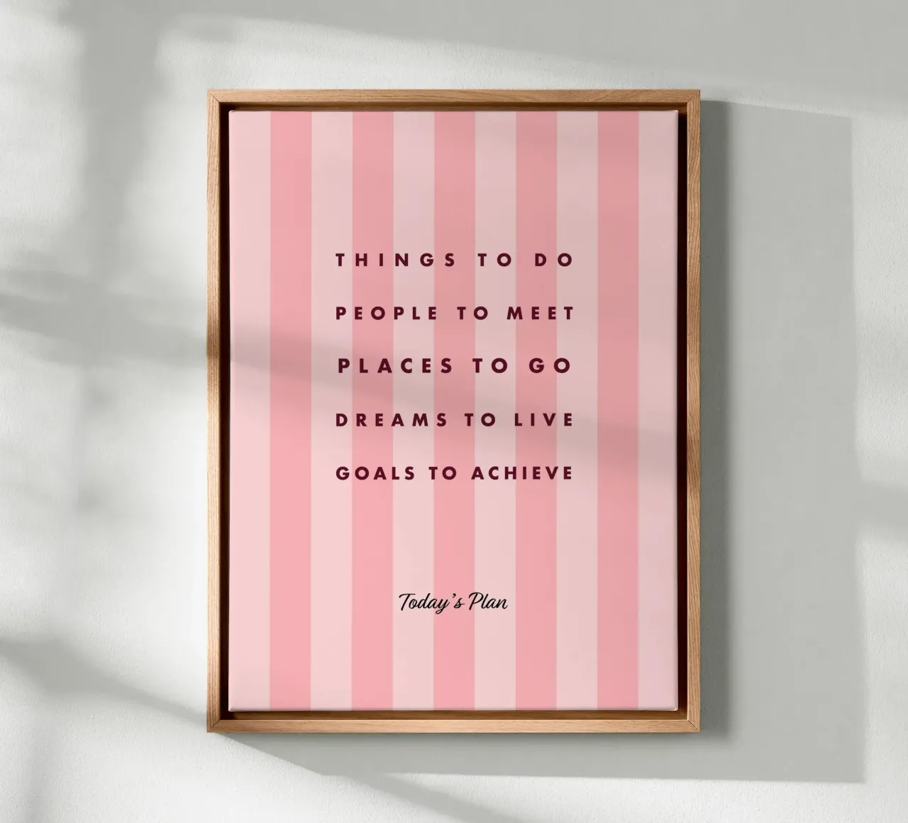 'TO DO LIST' typographic notebook cover on pink stripes canvas with Floater frame by Dominique Vari Words