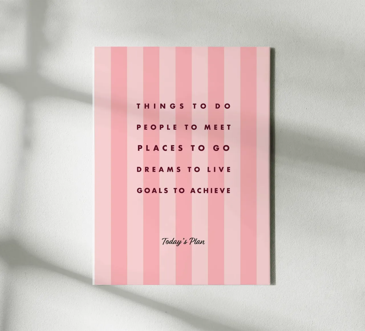 'TO DO LIST' typographic notebook cover on pink stripes canvas with Floater frame by Dominique Vari Words