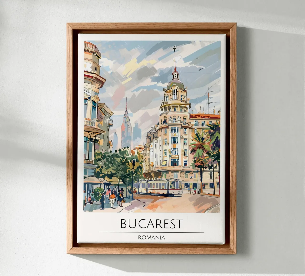 Bucarest Stadsgezicht Pop Art Reisposter Roemenië canvas met Baklijst van homdeco
