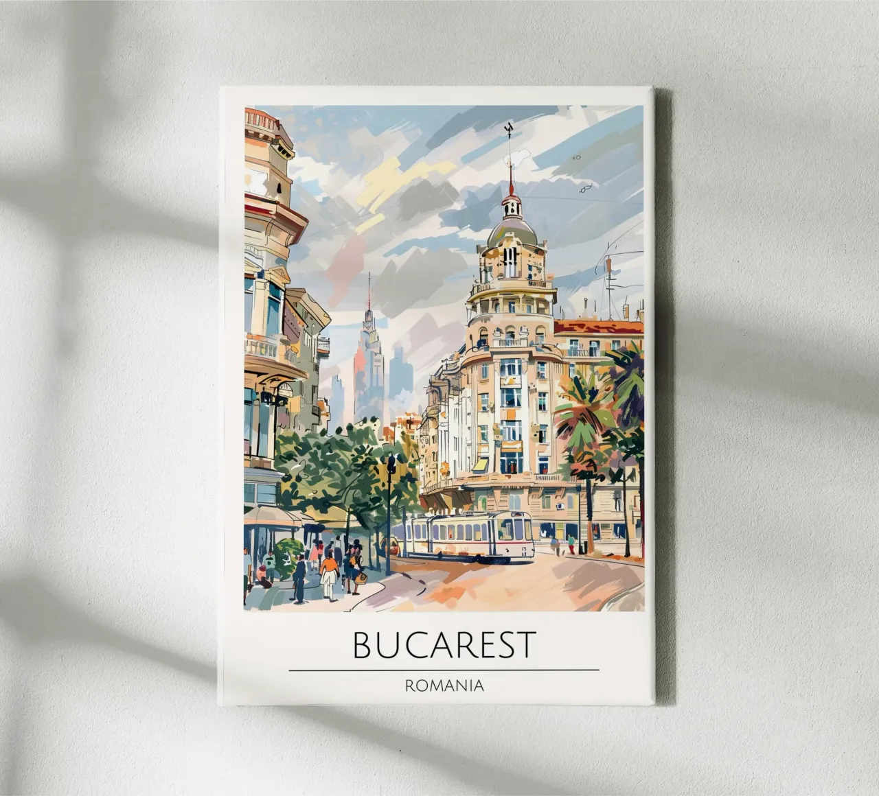 Bucarest Stadsgezicht Pop Art Reisposter Roemenië canvas met Baklijst van homdeco