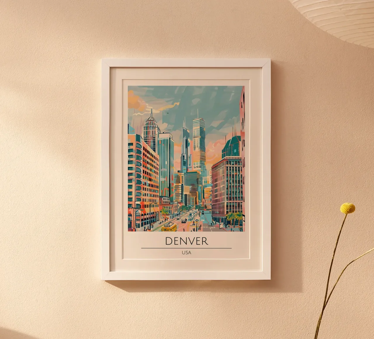 Denver Skyline Pop Art Cityscape Poster poster con telaio in alluminio da homdeco