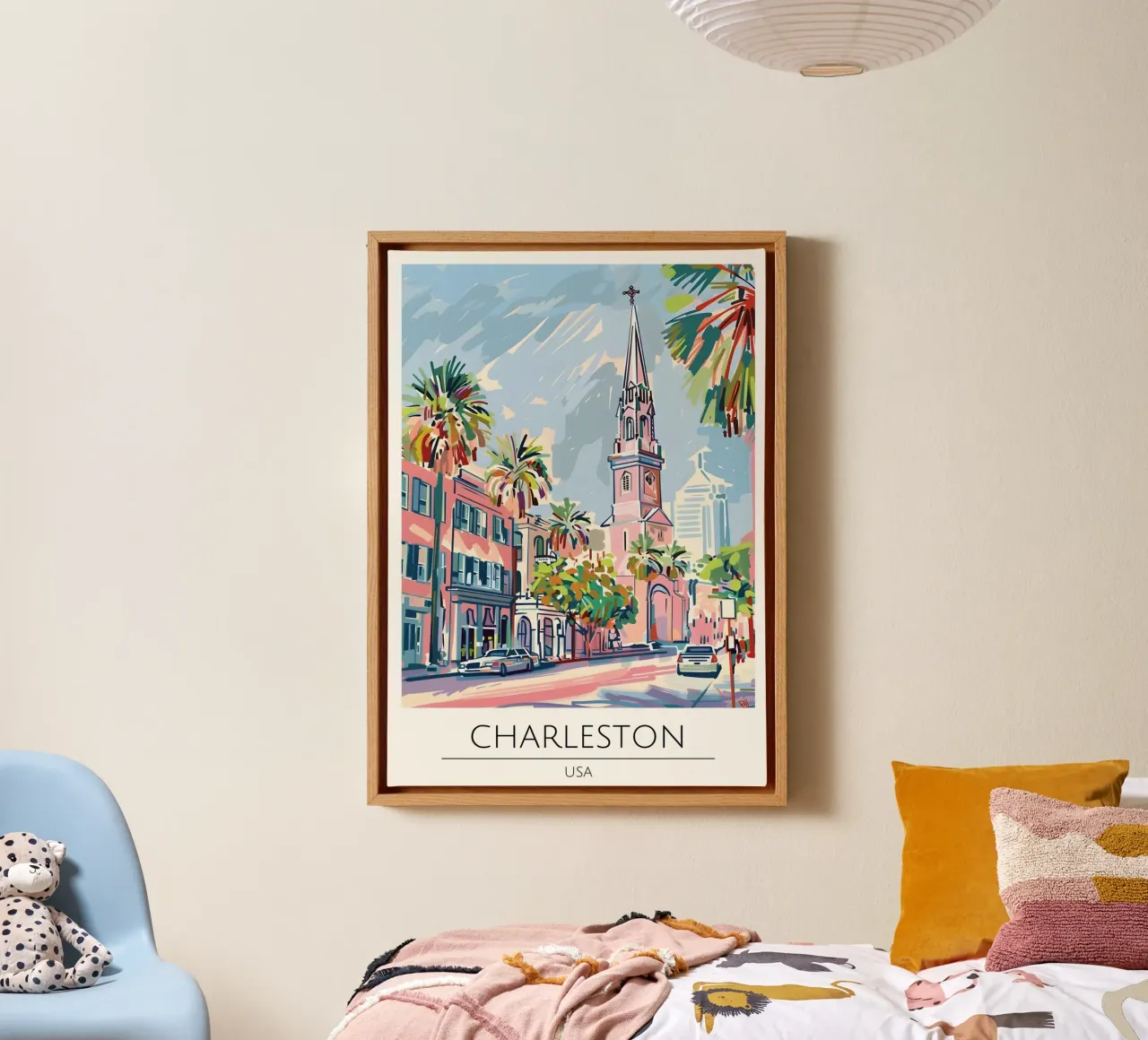 Charleston Kerk Pop Art Stadsgezicht Poster canvas met Baklijst van homdeco