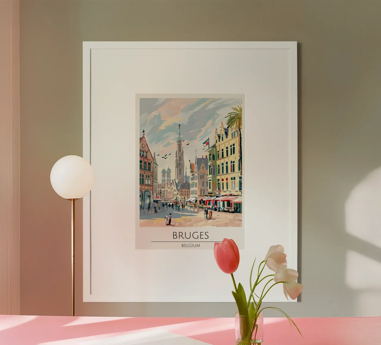 Bruges Mercato Pop Art Poster di viaggio Belgio poster con telaio in legno da homdeco