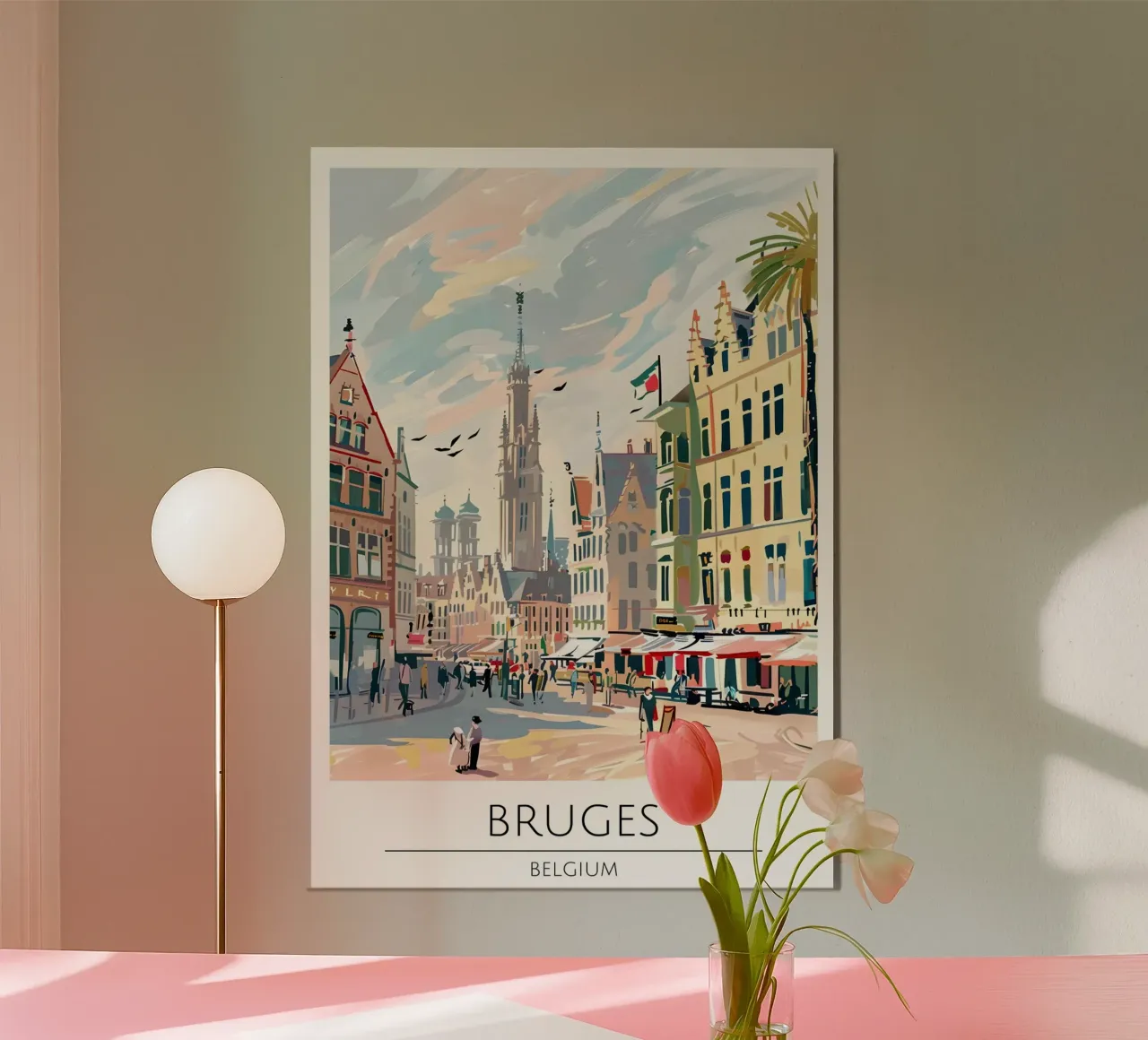 Bruges Mercato Pop Art Poster di viaggio Belgio poster con telaio in legno da homdeco